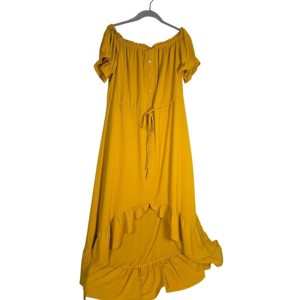 Kirundo Yellow Bardot High Low Dress Women's 2XL Off Shoulder Ruffle Boho Summer